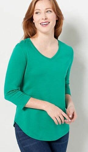 Isaac Mizrahi Live Essentials Pima Cotton Curved Hem Top Green L