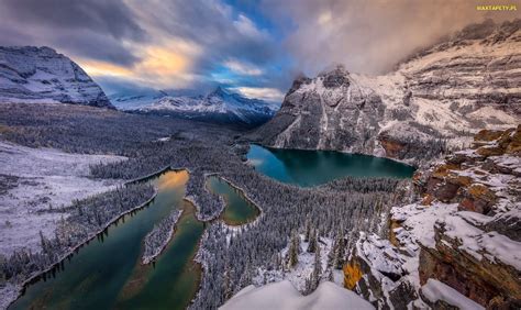 Tapety zdjęcia Góry Jezioro Lake OHara Kolumbia Brytyjska Zima