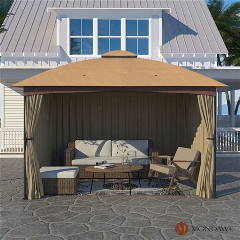 Mondawe 10 x 12-ft Brown Steel Rectangular Gazebo with Curtains MOGAZ007-S | RONA