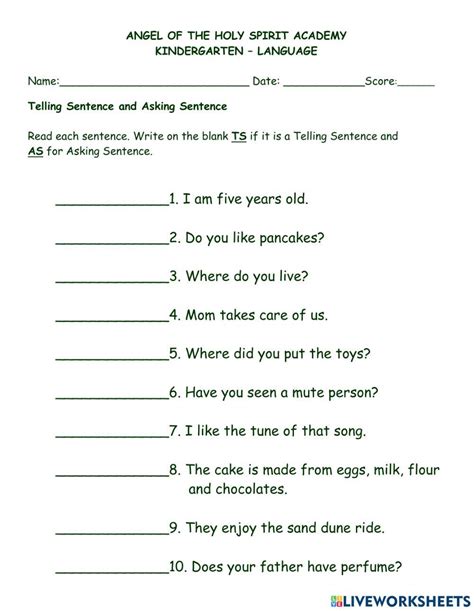 Telling And Asking Sentence Activity Live Worksheets 52 Off