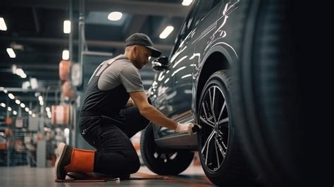 Premium Ai Image Professional Mechanic Changing Car Tyres In Auto