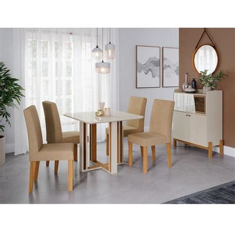 Conjunto Sala De Jantar Mesa Quadrada Flora E 4 Cadeiras Maia Cimol