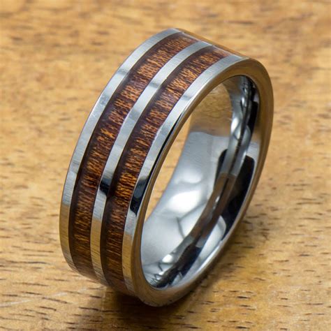 Tungsten Koa Ring With Hawaiian Wood Inlay 8mm Width Flat Style Aolani Hawaii