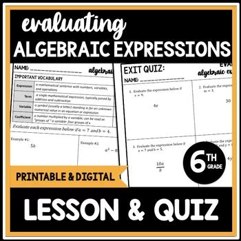 Evaluating Algebraic Expressions With Substitution Lesson Variable