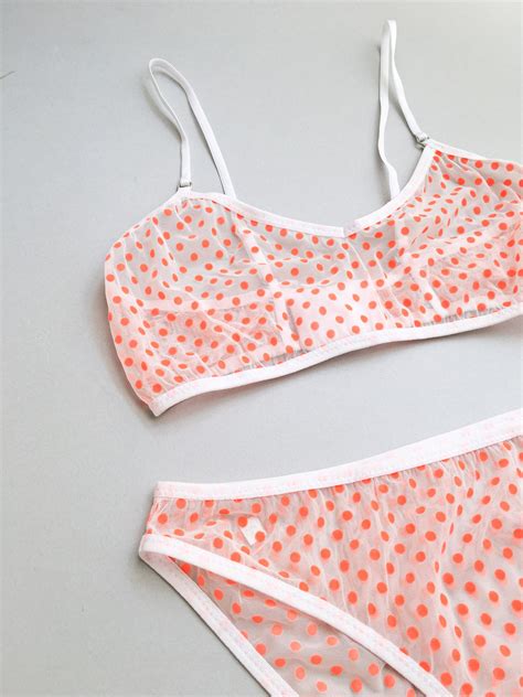 Limited Orange Polka Dot Mesh Lingerie Set Sexy Underwear Etsy