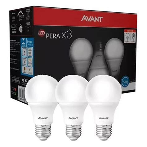 Kit 3 Lâmpadas Pera Led 7w 6500k Avant Almeida Construart e Soluções