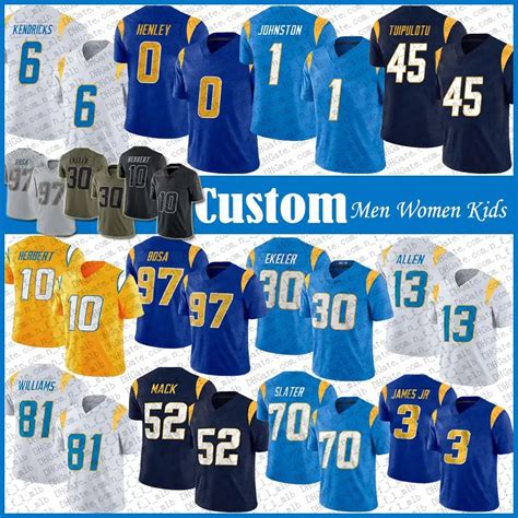 Custom 10 Justin Herbert Keenan Allen Football Jersey Austin Ekeler