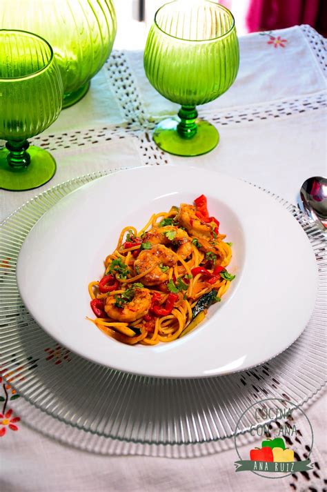 ESPAGUETTI CON SALTEADO DE VERDURA Y LANGOSTINOS Verduras Salteadas