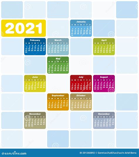 Calendario Variopinto Per L Anno 2021 Illustrazione Vettoriale