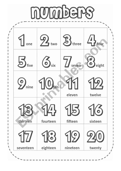 Numbers 1 20 ESL Worksheet By Caluam