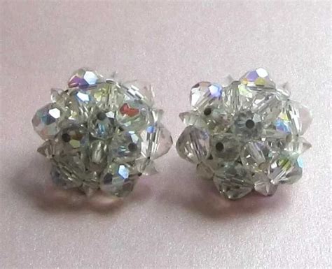 Vintage Crystal Aurora Borealis Cluster Earrings Gem