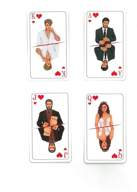 Four Playing Cards With Pictures Of People In Suits And Ties Sitting On