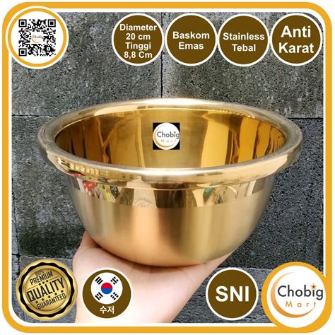 Jual Baskom Korea Emas Gold Bowl Stainless 20cm Wadah Buah Mangkuk