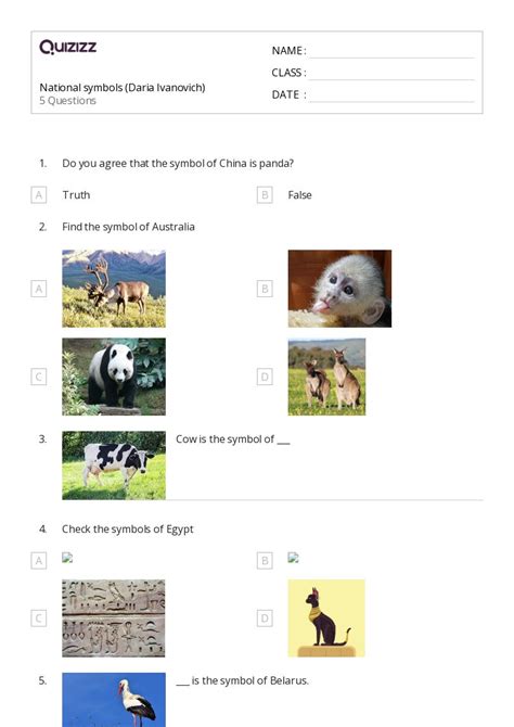 National Symbols Worksheets For Th Year On Quizizz Free Printable