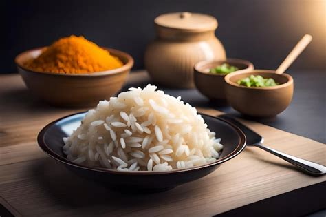 Premium AI Image | rice and rice on a wooden table with other dishes.