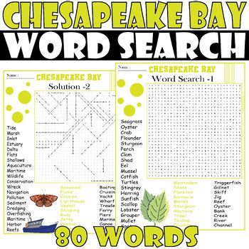 Chesapeake Bay Word Search Puzzle Worksheet Activity Teaching