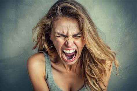 Premium Photo Portrait Of A Frustrated Angry Woman Screaming Out Loud