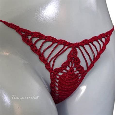 Discount Cardinal Red Crochet Extreme Micro G String Bikini Sunbathing