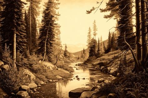 Premium AI Image | A painting of a river in the mountains