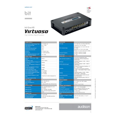 Bit One Hd Virtuoso Audison Channels Hi Resolution Digital Signal