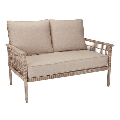 Patio Garden Wicker Loveseat Beige Cushions Love Seat