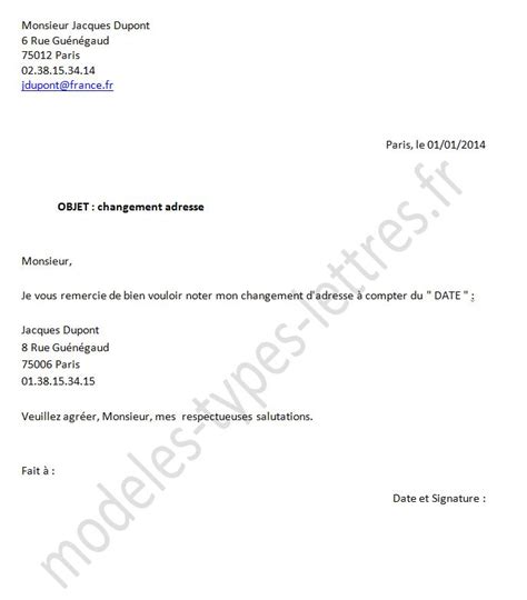 Exemple De Courrier Pour Un Changement D Adresse