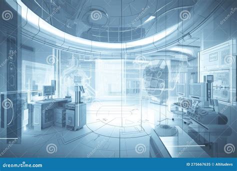 Architectural Blueprint Of Futuristic Modern Laboratory With Advanced