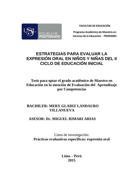 Pdf Estrategias Para Evaluar La Expresi N Oral En Ni Os Y