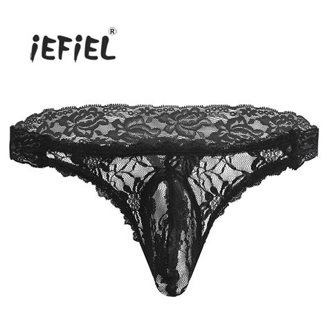 Iefiel Men Lingerie Lace Floral See Through Briefs Underwear Underpants With Bulge Pouch Wetlook