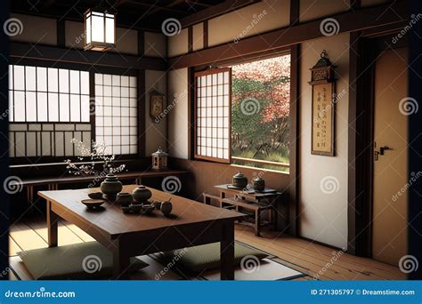 Traditional Japanese Tea Room Interior With Tatami Mats3d Rendering