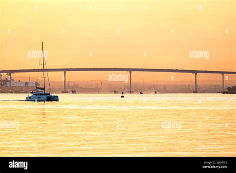 San Diego Harbor At Sunrise San Diego Ca Usa The Coronado Bridge Is