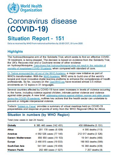 Coronavirus Disease 2019 COVID 19 Situation Report 151 CDE