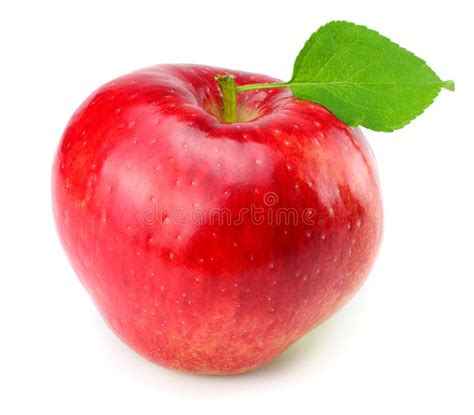 Manzana Roja Con La Hoja Verde Aislada En Un Fondo Blanco Foto De