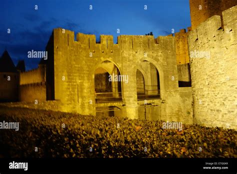 French Cité de Carcassonne medieval citadel by night Stock Photo - Alamy