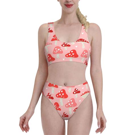 Lukts Women High Waisted Bikini Set Cute Mushroom Swimsuit Piece