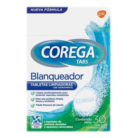 Limpiador De Protesis Dentales Corega Tabs Blanqueador 30 Tabletas