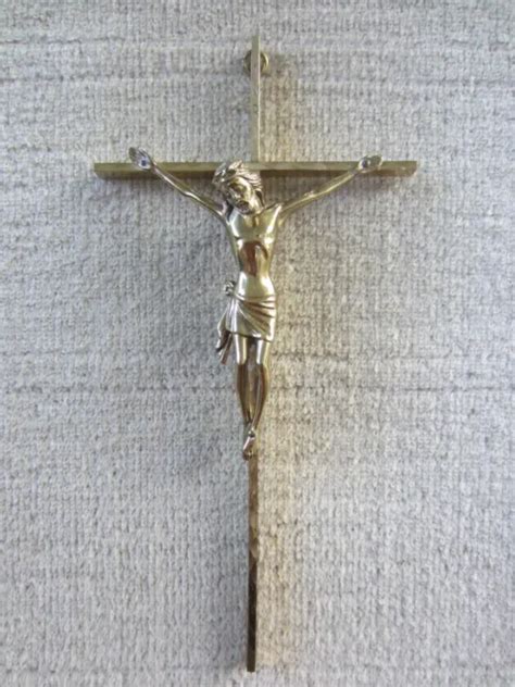 NICELY DETAILED BRONZE Brass Jesus Christ Wall Cross Crucifix 12 X 6