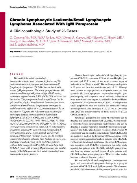 Pdf Chronic Lymphocytic Leukemia Small Lymphocytic Lymphoma