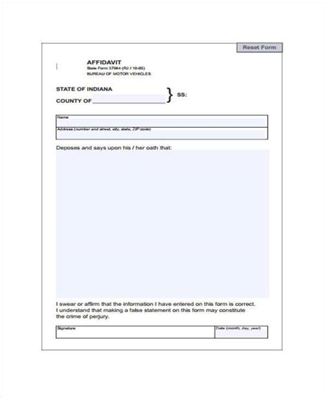 Printable Blank Affidavit Form