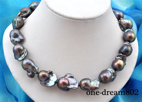 S Inch Mm Baroque Black Keshi Reborn Pearl Necklace Ebay