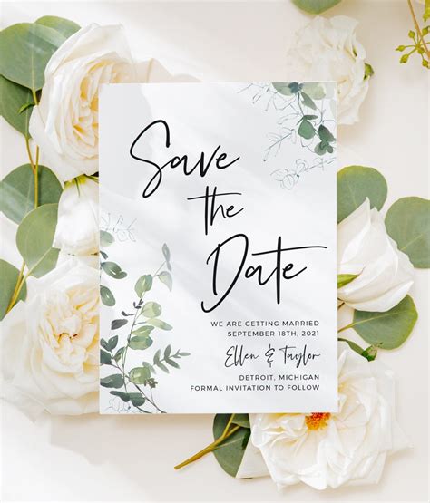 Eucalyptus Save The Date Template Save The Date Cards Etsy Uk