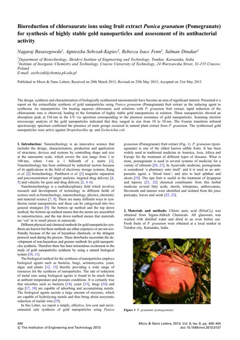 PDF Bioreduction Of Chloroaurate Ions Using Fruit Extract Punica