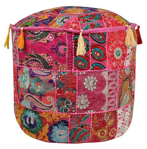 Indian Ottoman Pouffe Cotton Indian Throw Pillow Cover Patchwork D Cor