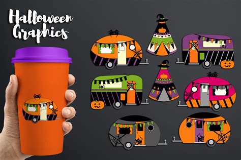 Halloween Happy Camper Caravan And Camping Tent Graphic By Revidevi