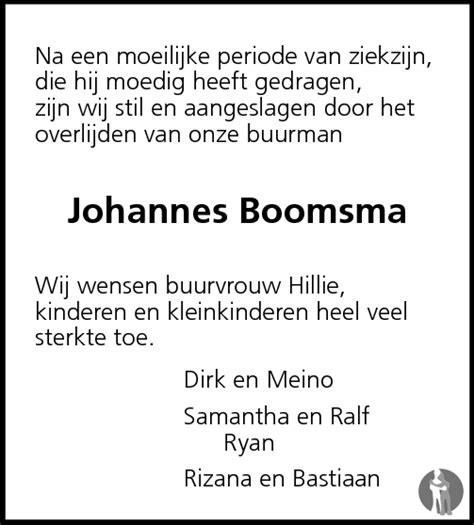 Johannes Rienk Boomsma 19 07 2009 Overlijdensbericht En Condoleances