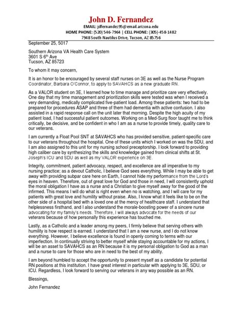 John Fernandez Va Cover Letter 1 Nursing Patient