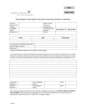 Fillable Online Procurement Card Monthly Reconciliation And Fax