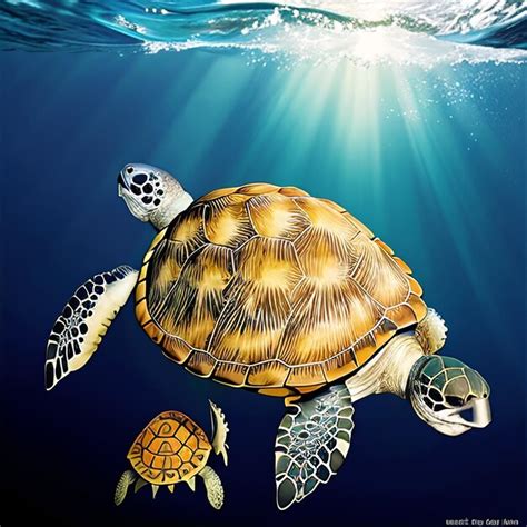 Premium Ai Image Illustration Of Turtles In Deep Blue Sea