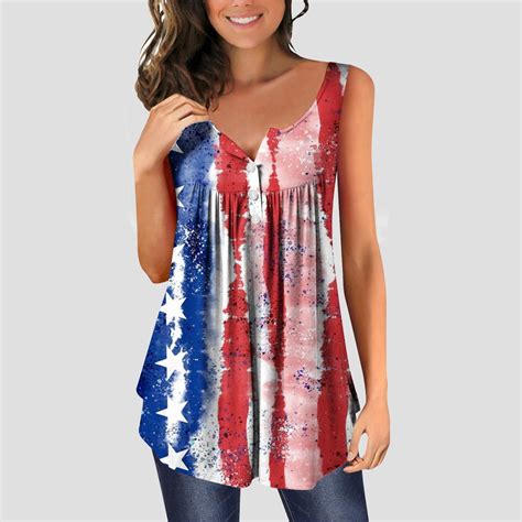 Jsaierl 4th Of July Tank Tops For Women Plus Size Patriotic Usa Flag