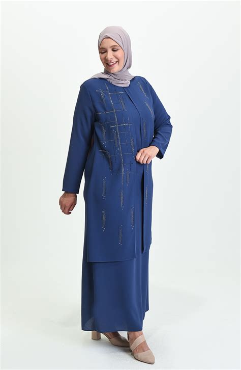 Indigo Hijab Evening Dress Sefamerve